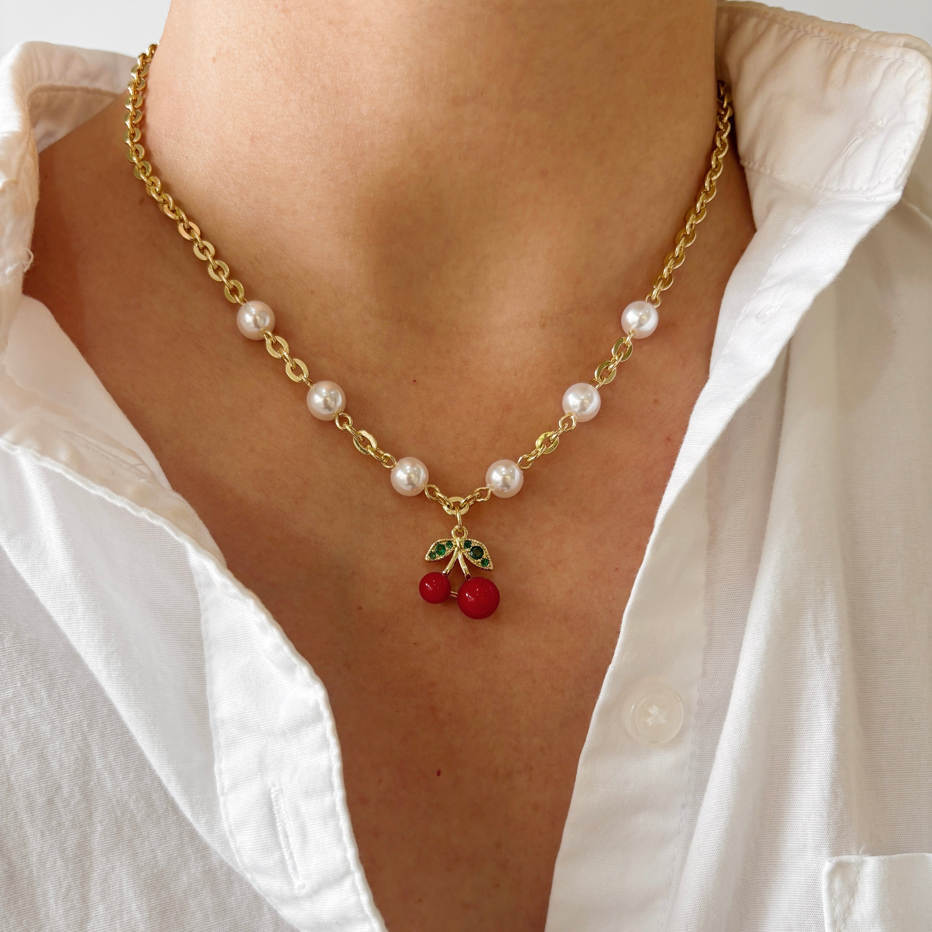 Collar Cereza y Perlas
