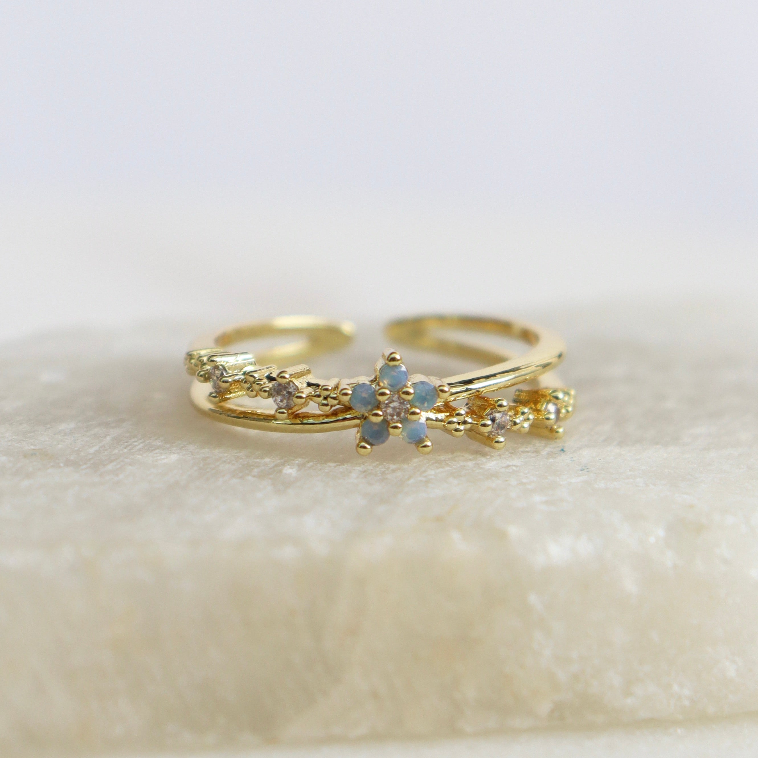 Anillo Ajustable Flor Celeste
