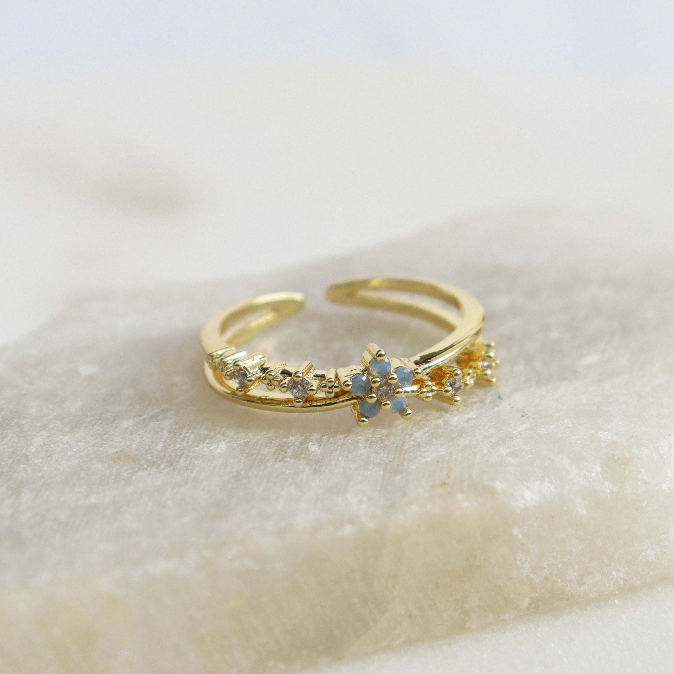 Anillo Ajustable Flor Celeste