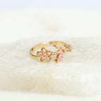 Anillo Ajustable Flor con Cristales Rosados