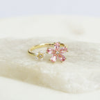 Anillo Flor Rosada con Perlitas Ajustable